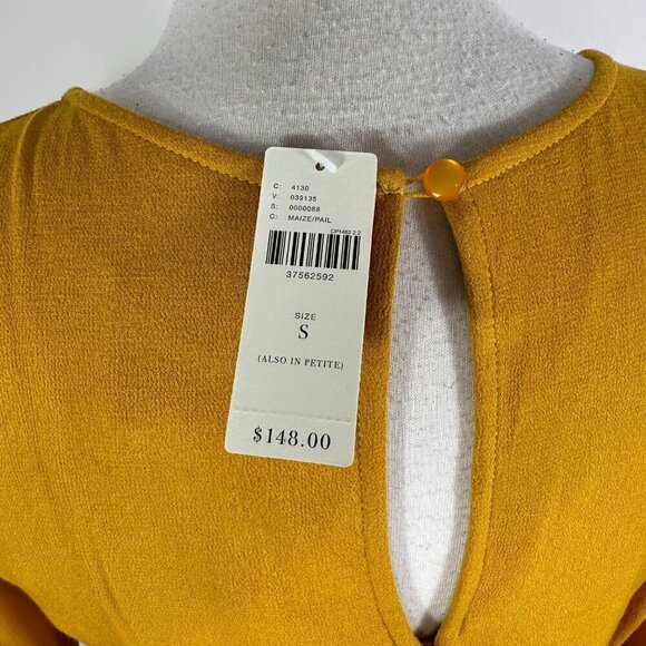 NWT Anthropologie Maeve Mustard Yellow Lace Detail Long Sleeve Dress - Picture 10 of 13